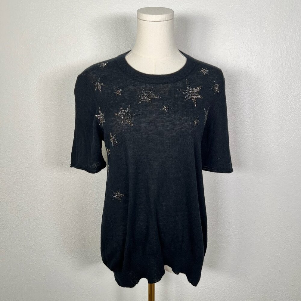 Zadig & Voltaire Black Ida Stars Rhinestone-Embellished Knitted Top - Size S